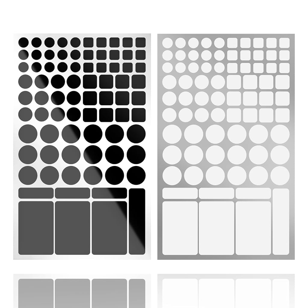 HASTHIP 2 Sheets Blackout Stickers 140Pcs Multi Sized & Shaped LED Indicator Cover Stickers Self Adhesive Blackout Dot Stickers for Indicator Lights on Wall Switch, Air Conditioner, TV, More