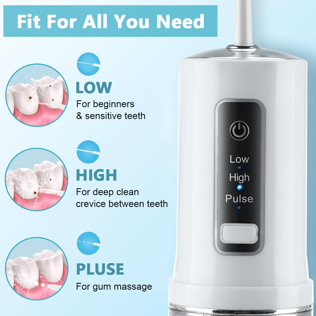 HANNEA® Water Dental flosser for Teeth Cleaning, Mini Portable Rechargeable Dental Oral Flossing Irrigator with 230ML Water Tank for Braces, 4 Jet Tips, 3 Modes & IPX7 Waterproof, for Travel & Home