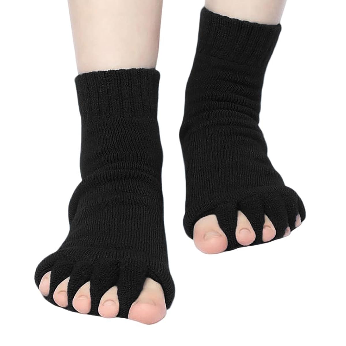 MAYCREATE Toe Separator Socks for Yoga and Foot Pain Relief with Dacron Fabric Comfort | Black 1 Pair
