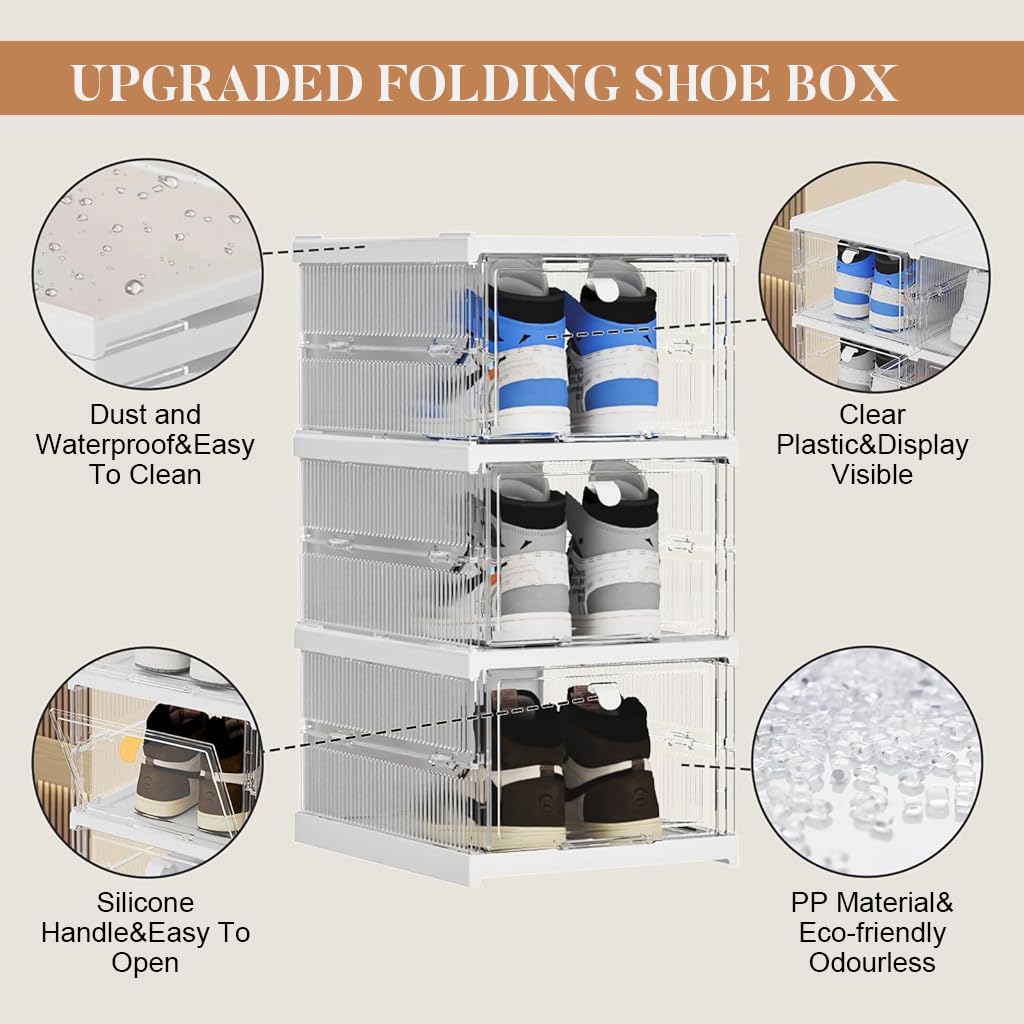 Supvox Shoe Rack for Home with 3 Tier Foldable Design 25.5x34.5x54cm PP Boxes | Transparent Door Storage for Men and Women
