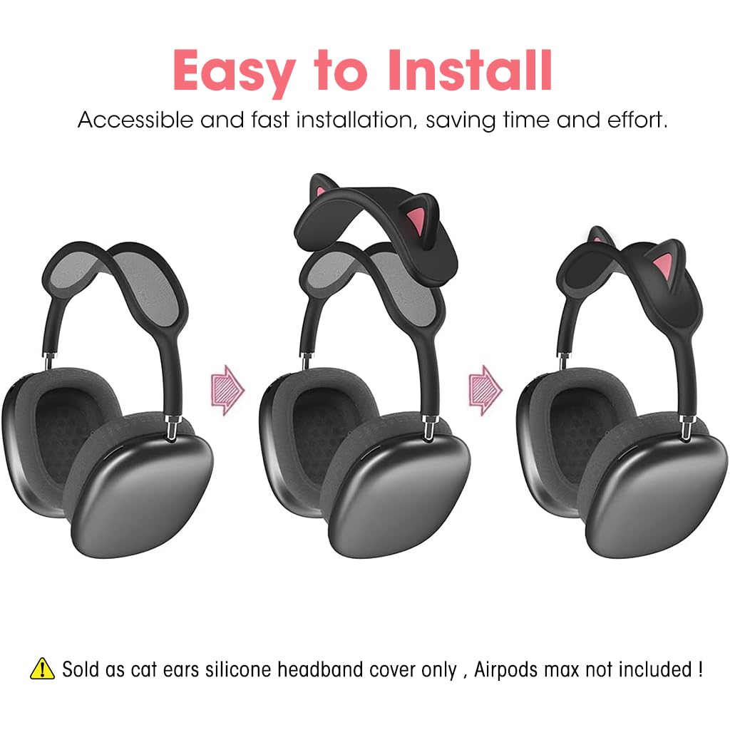 ZORBES Headband Cover for AirPods Max featuring Cute Cat Ear Design and Soft Silicone Protection | Black