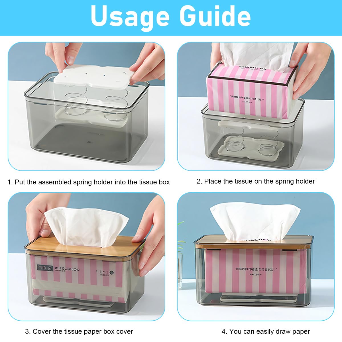 HASTHIP® 3Pcs Tissue Paper Box Spring-loaded Tissue Paper Tray Universal Spring-loaded Tissue Paper Tray for Tissue Paper Box, 4.7 x 3 x 2.3 Inches