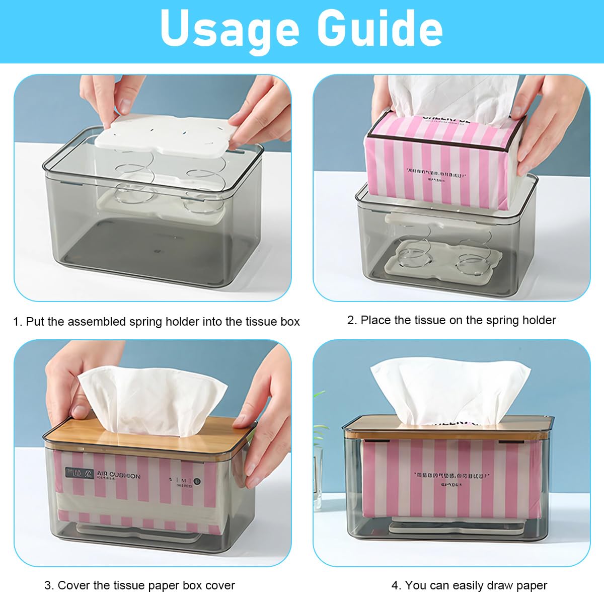 HASTHIP Tissue Box Holder for Home and Office featuring Spring Loaded Support 3Pcs 4.7x3x2.3 in White