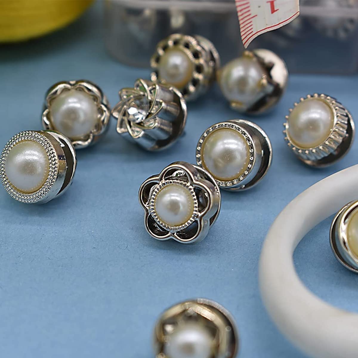 SANNIDHI Pearl Buttons for Clothes featuring 30pcs No Sew Removable Brooch Pins | Faux Pearl Design