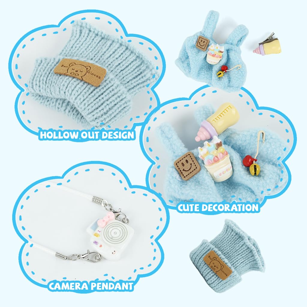 PATPAT Clothes for 17cm Dolls with Hat Milk Bottle and Mini Camera | Blue Crochet Set