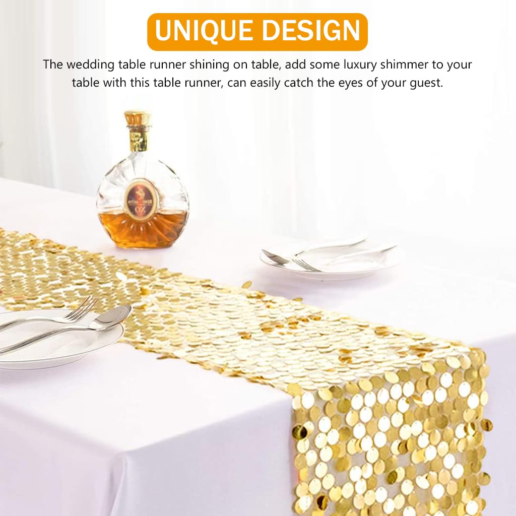Supvox Gold Sequin Table Runner 12 x 108 in for Weddings and Parties | Polyester Glitter Decor