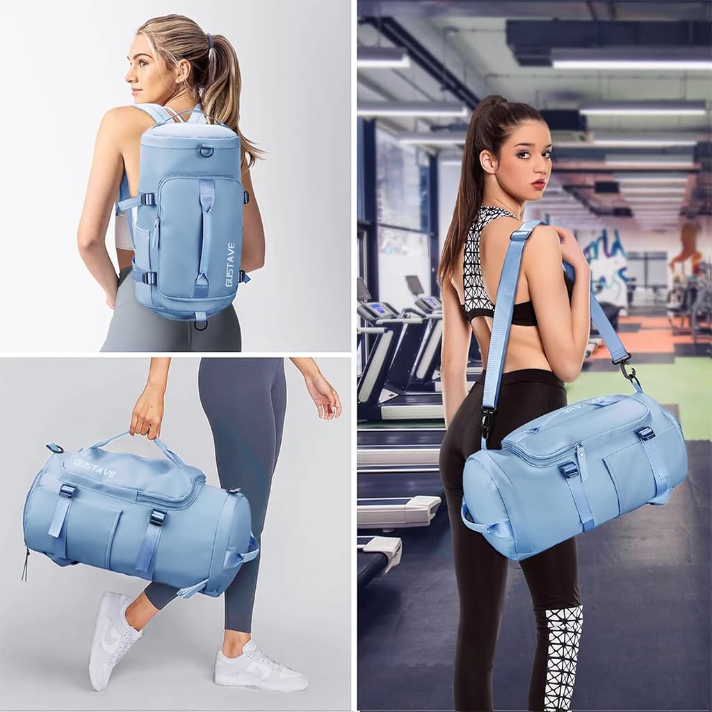 ZIBUYU Gym Bag for Workout and Travel featuring 30L Capacity with Shoe Compartment | Waterproof Oxford Cloth Blue Backpack