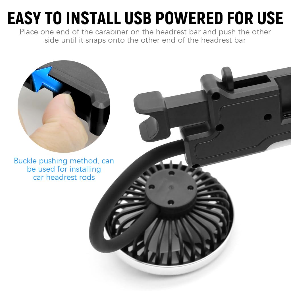 STHIRA Car USB Fan for Back Seat with Dual Head 3 Speed Control and 360° Rotation | Ideal for Cars and SUVs
