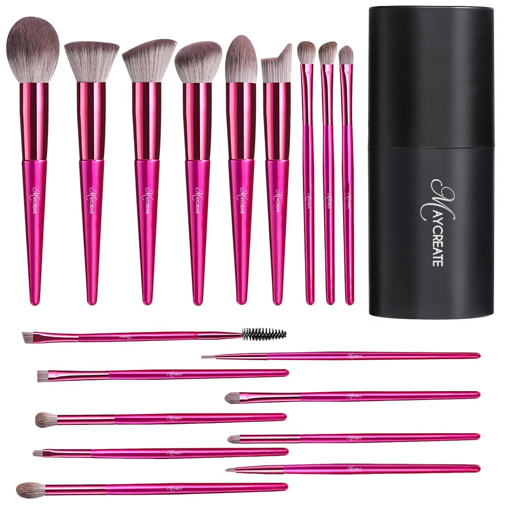 MAYCREATE® Makeup Brush Set Professional 18PCS with Holder Brush Sets in Makeup with Ultra Soft Bristles Premium Makeup Brushes Kit for Beginners Makeup Artists Students (Rose)