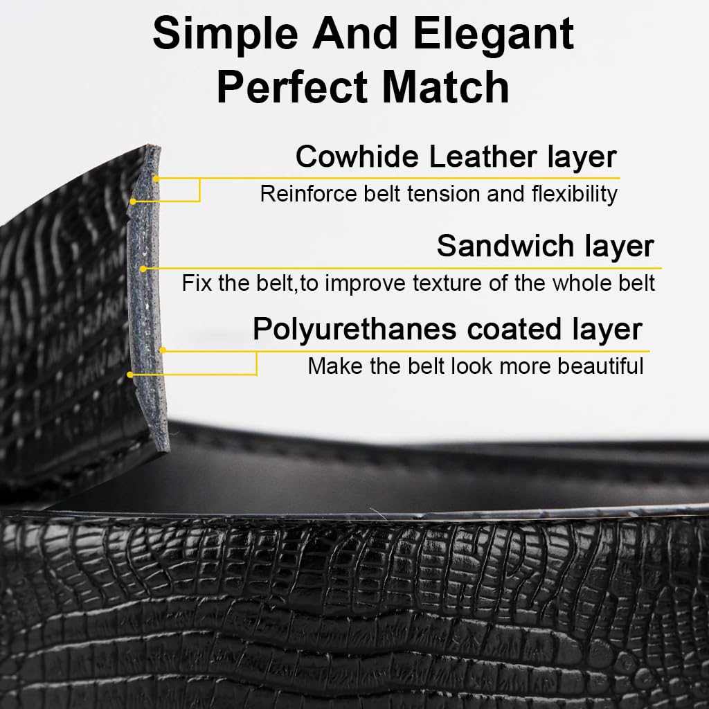 GUSTAVE Belts for Men with Auto Lock Click Buckle featuring 120cm Adjustable Fit and PU Leather Style