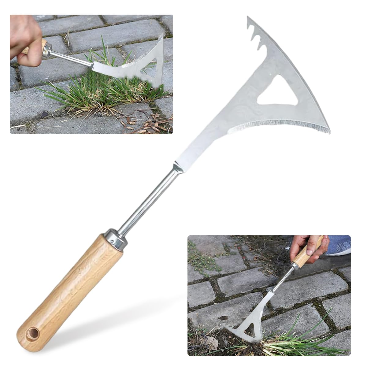 HASTHIP Hand Weeder for Garden Weed Removal with 33cm Serrated Blade and Wooden Handle | Steel Crevice Tool