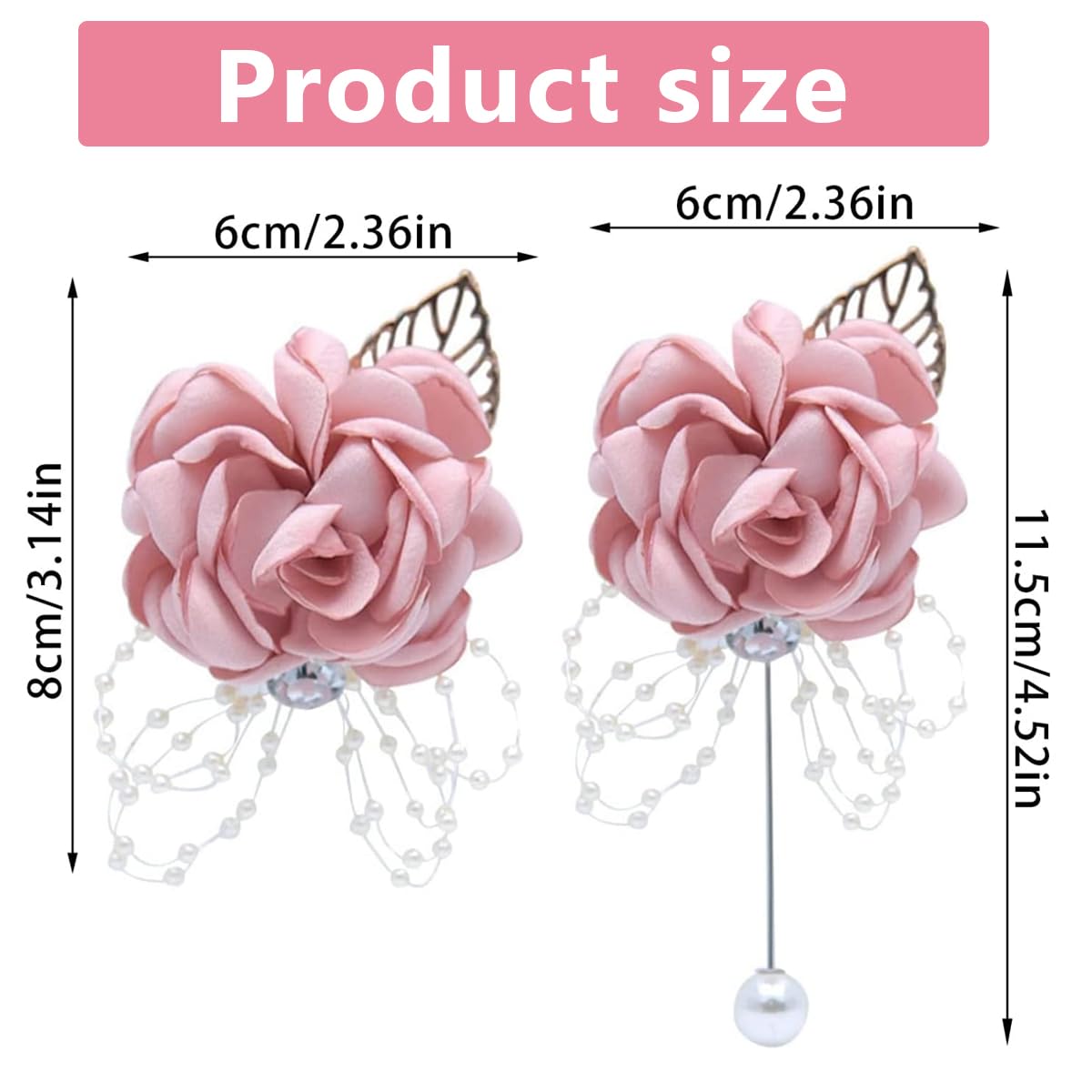 PALAY Rose Corsage Pearl Bracelet for Wedding and Prom featuring Pink Floral Design | Set of 2
