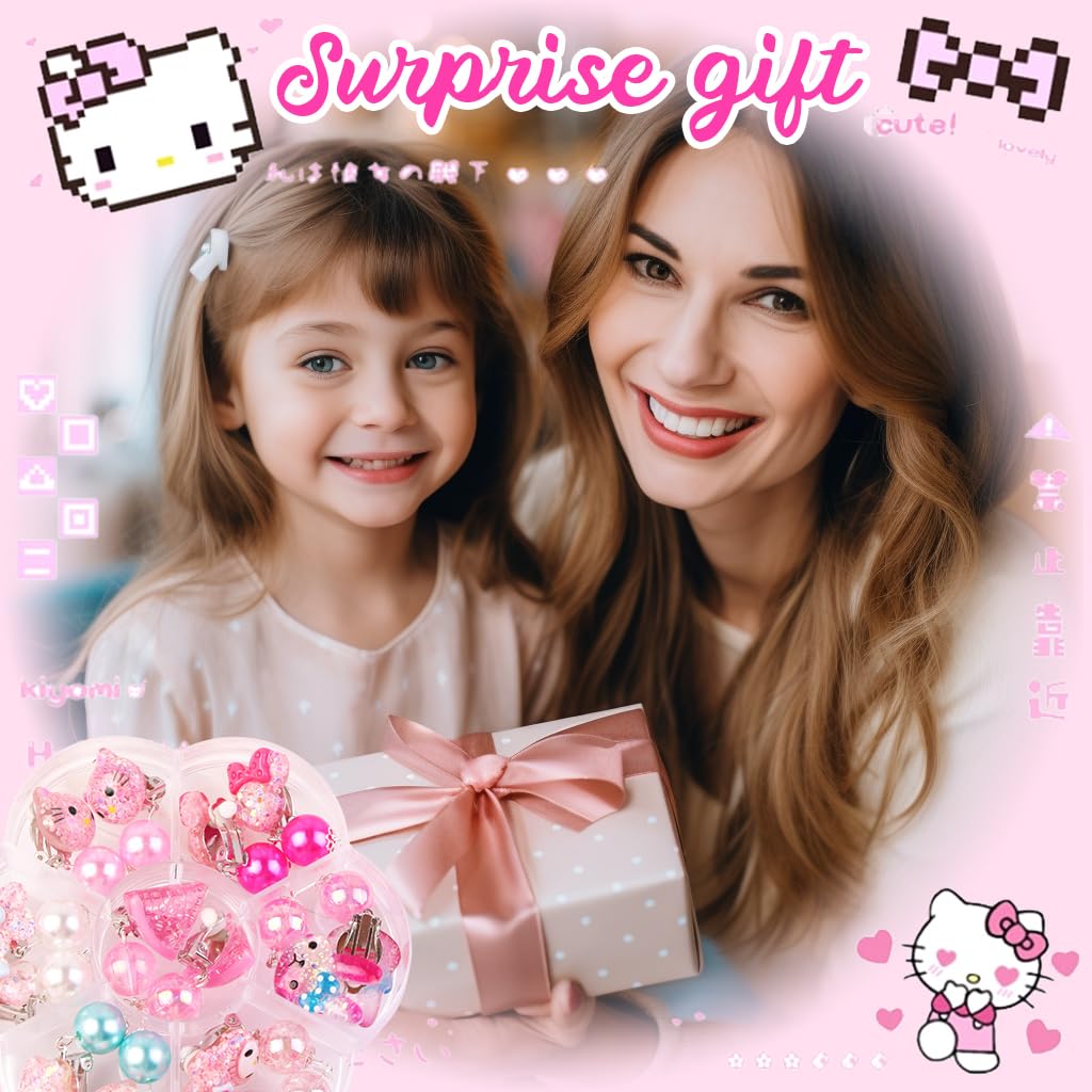 PATPAT Girls Clip On Earrings Set for Dress Up with 7 Pairs Resin Designs | Non Piercing Jewelry