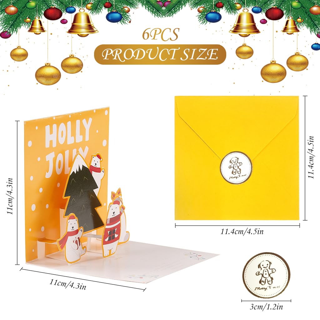 HASTHIP Christmas Greeting Card Set for Holiday Wishes featuring 3D Pop Up Designs 6 Pack