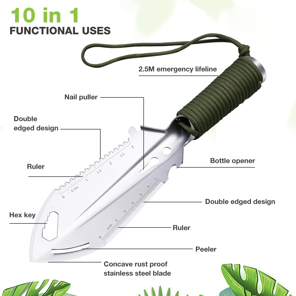 HASTHIP Gardening Shovel for Outdoor & Camping Use with 9 in 1 Tools and Ergonomic Handle | Stainless Steel Multi Tool
