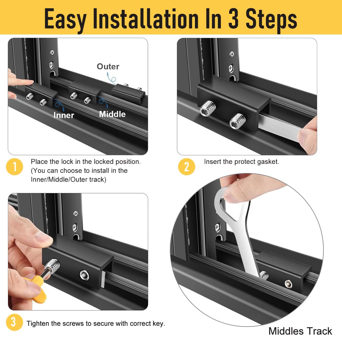 SNOWIE SOFT Sliding Window Locks for Home and Office featuring Keyed Security 4pcs Black
