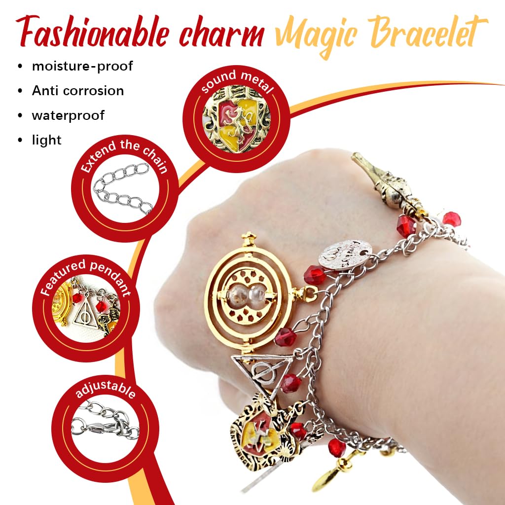 SANNIDHI Harry Potter Bracelet for Girls with Wizardry Charms and Adjustable Chain | 2PCS Gift Jewellery
