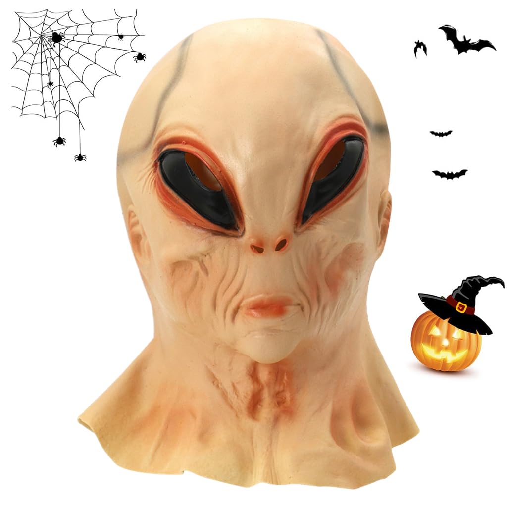 FANCYKU® Halloween Alien Funny Mask, 2024 Horror Masquerade Skeleton Mask, Realistic Masks for Adults Human Face, Scary Skull Latex Mask for 15-45 Year Olds