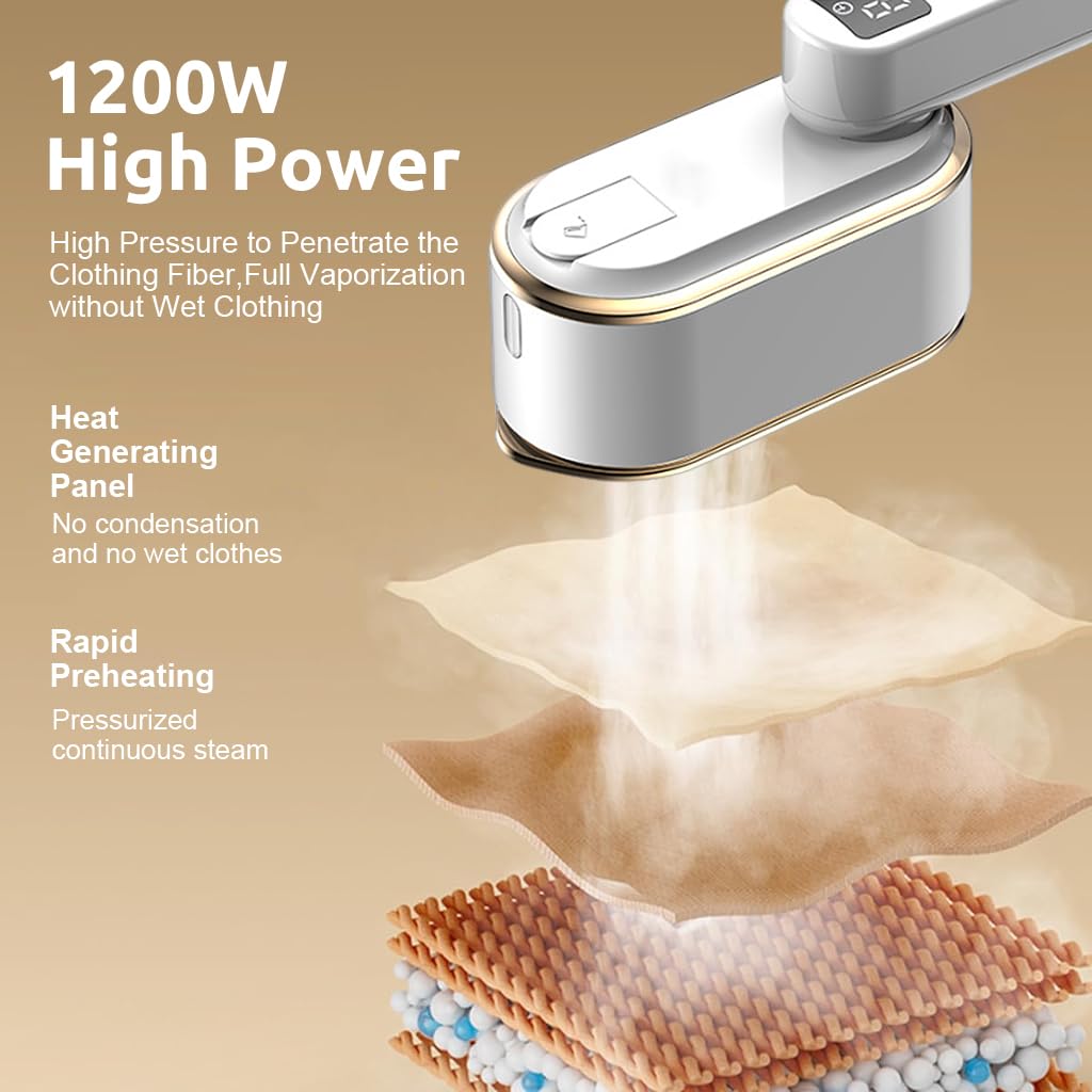 Supvox Handheld Garment Steamer for Clothes with 1200W Power and Integrated Hook | LCD 3-Level Travel Steamer