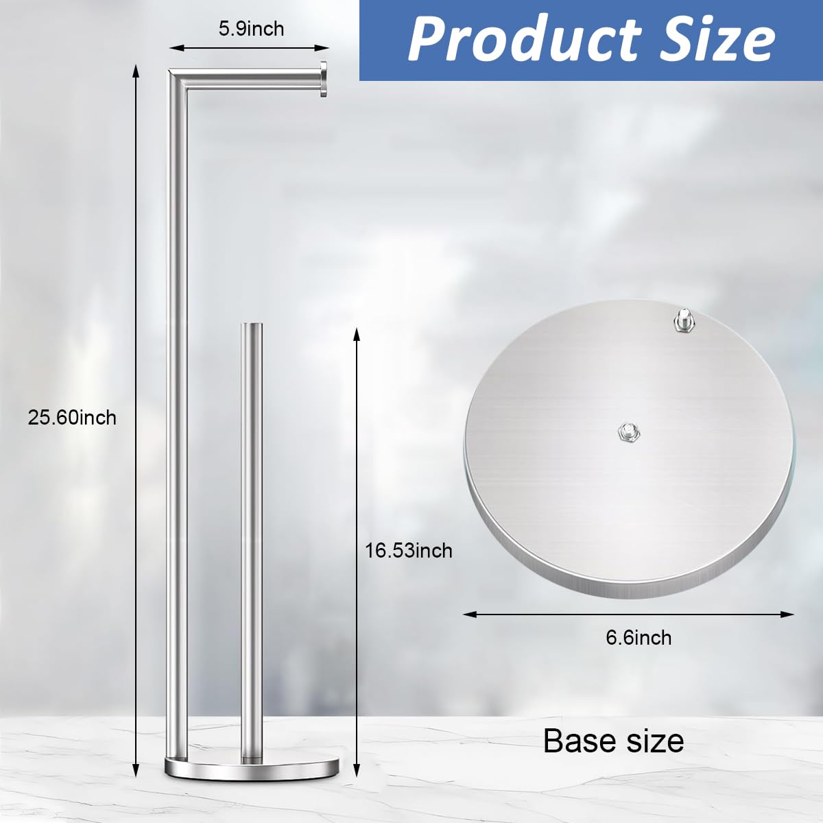 Supvox Toilet Paper Roll Holder 2 In 1 Toilet Paper Roll Organizer Floor Stand 26.9 Inches Toilet Paper Roll Holder Stand Stainless Steel Toilet Paper Roll Holder for Living Room, Bathroom, Kitchen