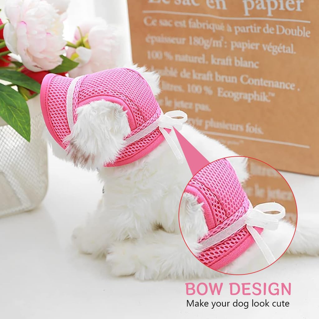 Qpets Cute Pink Dog Hat for Sun Protection with Breathable Mesh and Adjustable Chin Strap