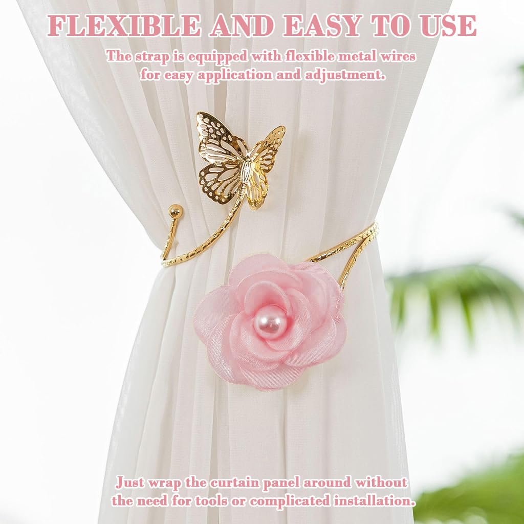 HASTHIP Butterfly Curtain Tiebacks for Living Room and Bedroom with Metal Cut Out Floral Charm Pack of 2