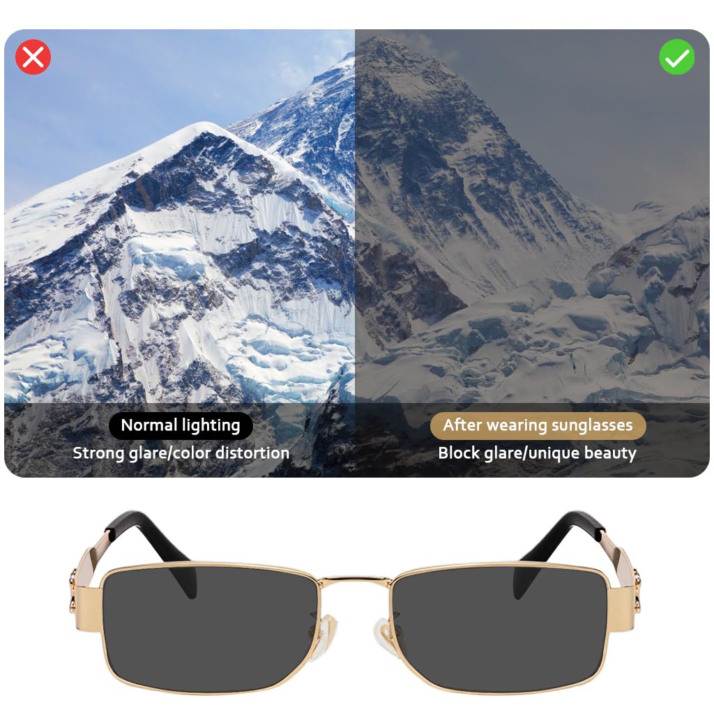Proberos Sunglasses for Summer Travel with Small Square Tinted Lenses and Metal Frame | Black