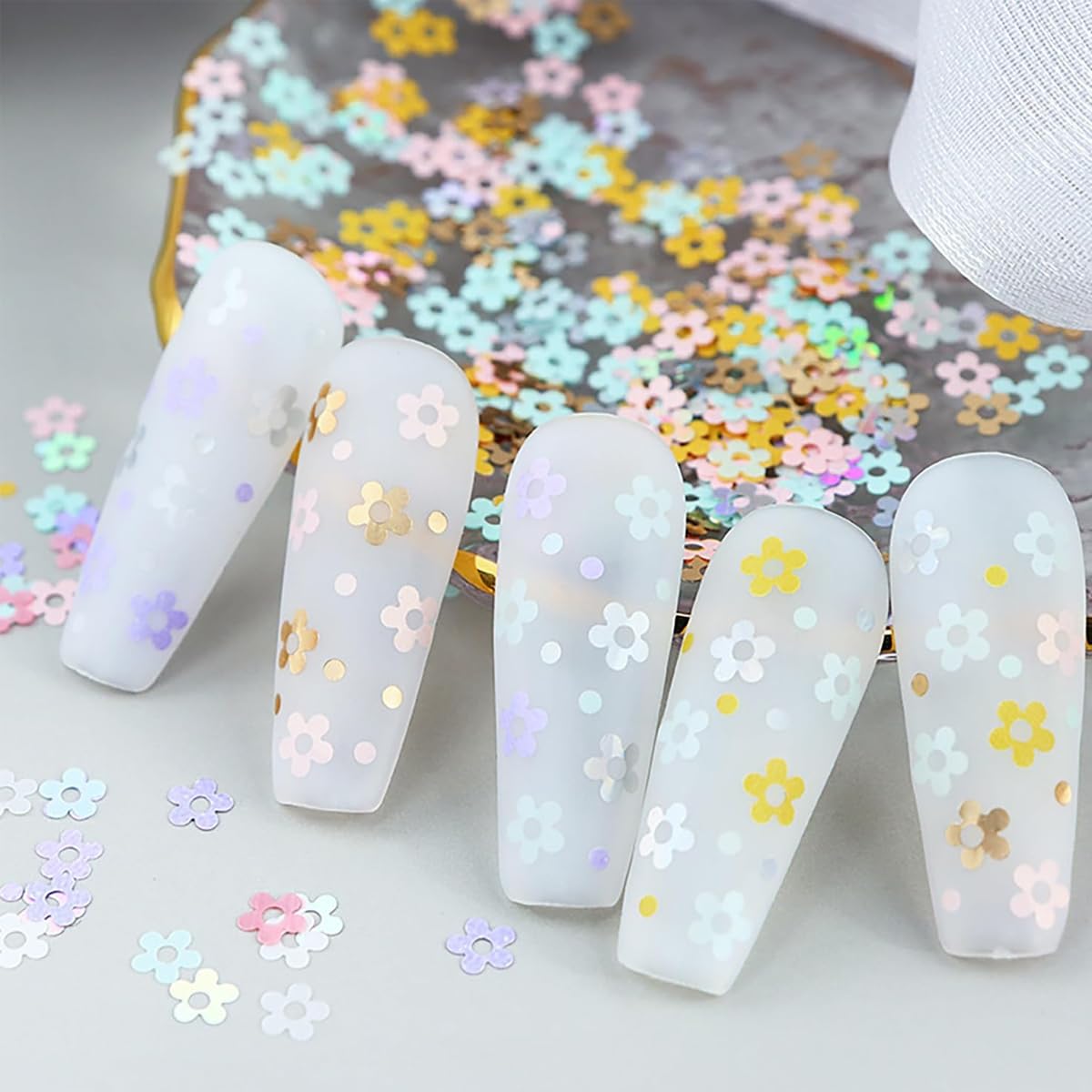 MAYCREATE Flower Nail Glitter Sequins for DIY Manicure with 12 Grids Mixed Colors | 3D Floral Nail Art Charms