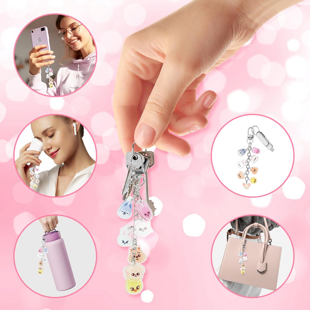 ZORBES Cartoon Keychain for Kids featuring 8 Double Sided Acrylic Charms with Metal Clasp