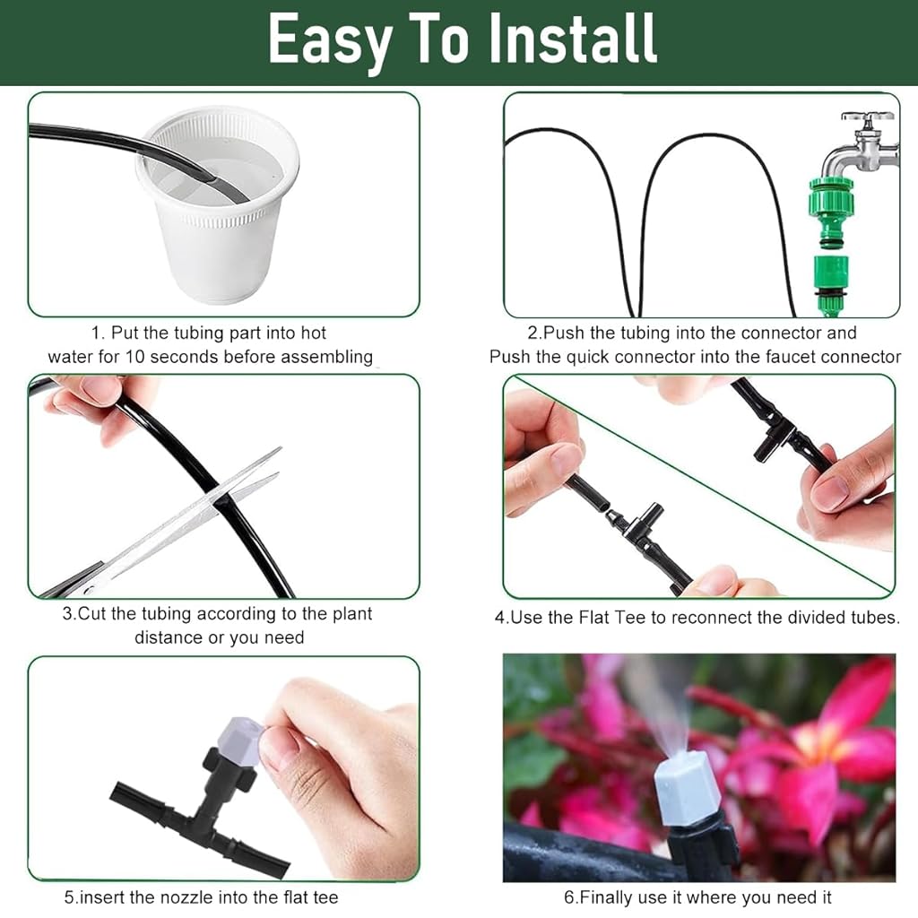 ORTIZA® Automatic Garden Watering System - Slow Drip Irrigation Kit with 10 Tee Connector - Garden Water Dripper for Plant with 10M Long Drip Irrigation Pipe - Outdoor Lawn & Garden Watering Equipment