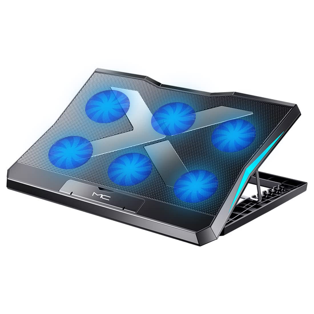 Verilux® Laptop Cooling Pad RGB Laptop Cooler Stand with Phone Bracket, Dual USB Port Anti-Slip Cooling Pad 6 Powerful Cooling Fan Stand for 11-17.3 Inch Laptop