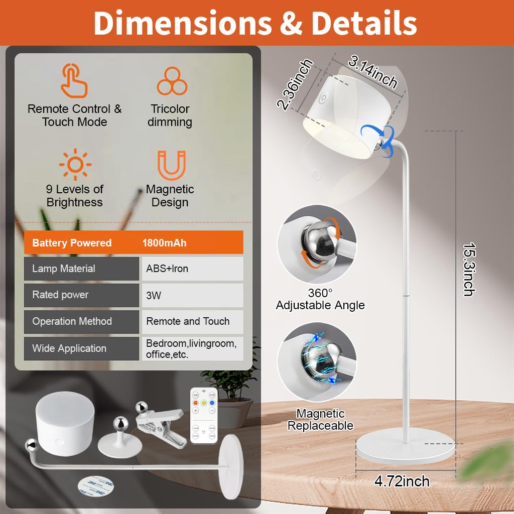 ELEPHANTBOAT Table Lamp for Study with 4 in 1 Design and 360° Magnetic Ball | USB Rechargeable