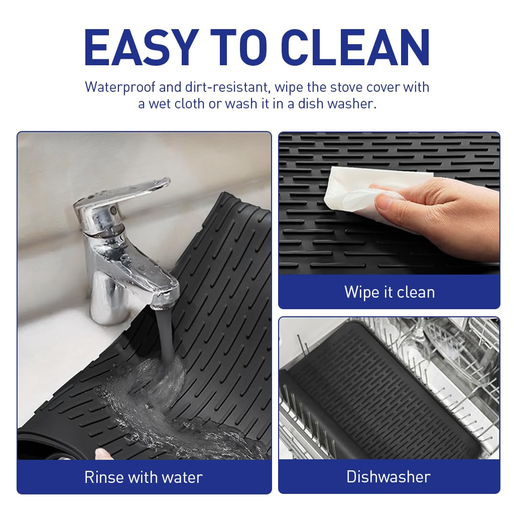 Supvox Electric Stovetop Protector Mat - Stove Top Cover for Electric Stove, Silicone Stove Mat for Glass Top Stove, Glass Cooktop Protector, Dish Drying Mat for Kitchen (Black, 27.9x20 Inches)