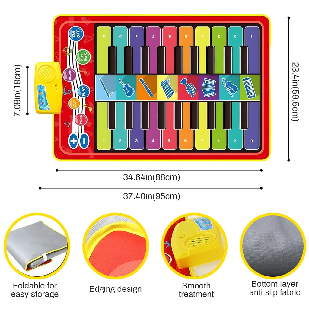 ZIBUYU Piano Keyboard Musical Mat for Kids with 8 Sounds and 6 Modes | 39.37x12.6 in Play Mat