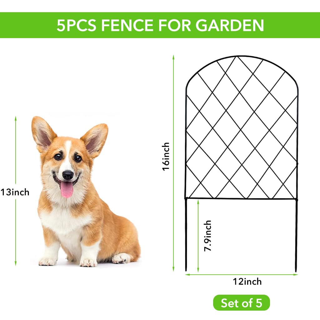 Supvox Metal Garden Fence for Outdoor Decoration with Semicircle Top | 5 Pack 33x43cm Panels
