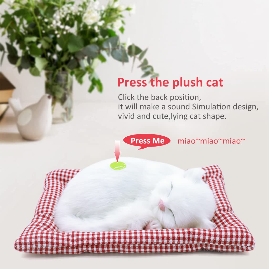 PATPAT® Sleeping Cat Toy, Car Soft Toys, Stuffed Toys Cute Simulation Doll Collection Stuffed Puppy Animals Toy with Mat, Kid Toy for Vehicle, White (25*20cm