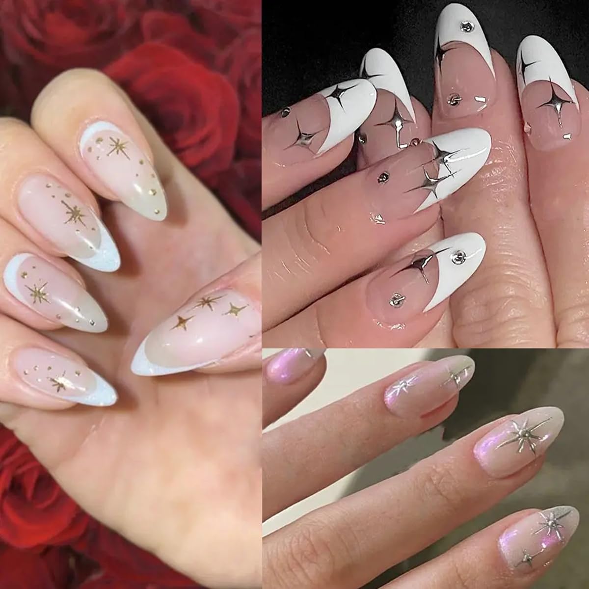 MAYCREATE Star Nail Stickers for DIY Extension Decoration featuring 6 Sheets 3D Galaxy Stars