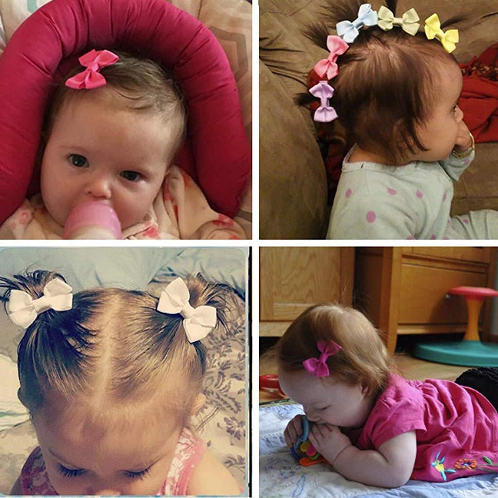 PALAY 20 Hair Clips Mini Hair Bow Grosgrain Ribbon Hair Bows with Alligator Clips for Baby Girls Toddlers Kids, 20 colors(2.4 Inch)