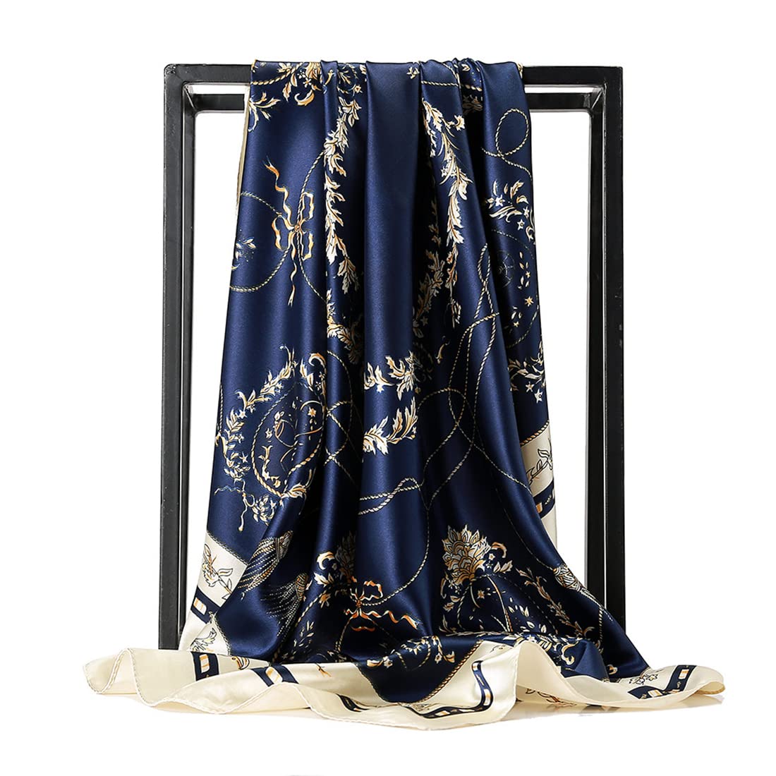 ZIBUYU Head Scarf for Women Satin Square Silk Material Women and Girl Scarf for Medium Size Head Scarf for Women, 35 inch - Blue