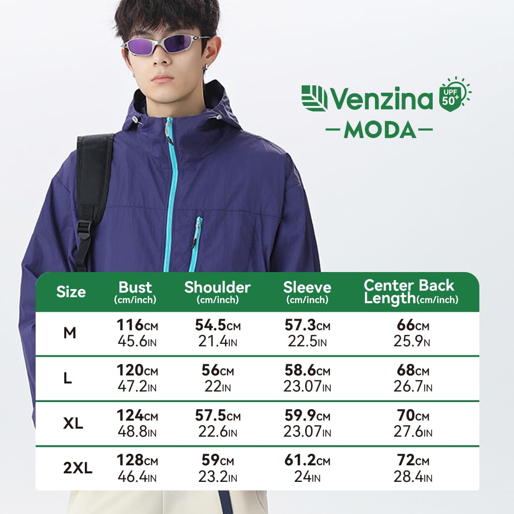 Venzina Men's Lightweight Athletic Jacket with UPF 50+ Sun Protection and Back Air Vent | Quick Dry Nylon Hoodie Purple XL