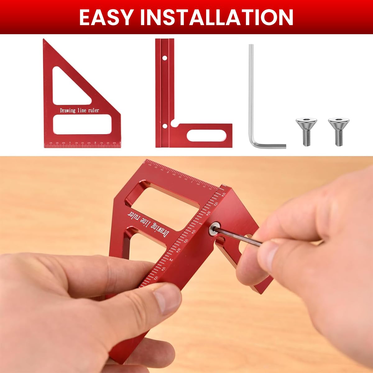 Serplex Drawing Line Ruler for Woodworking with 45° and 90° Laser Etched Marks | 3PCS Aluminum Alloy Measuring Tool