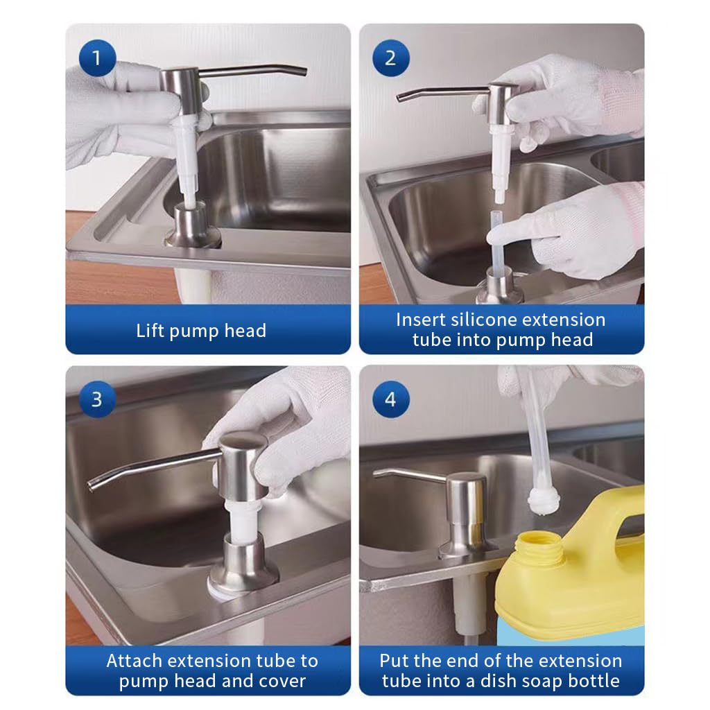 HANNEA Soap Dispenser for Kitchen Sink with 47 in Silicone Tube and 360° Rotatable Pump | Stainless Steel