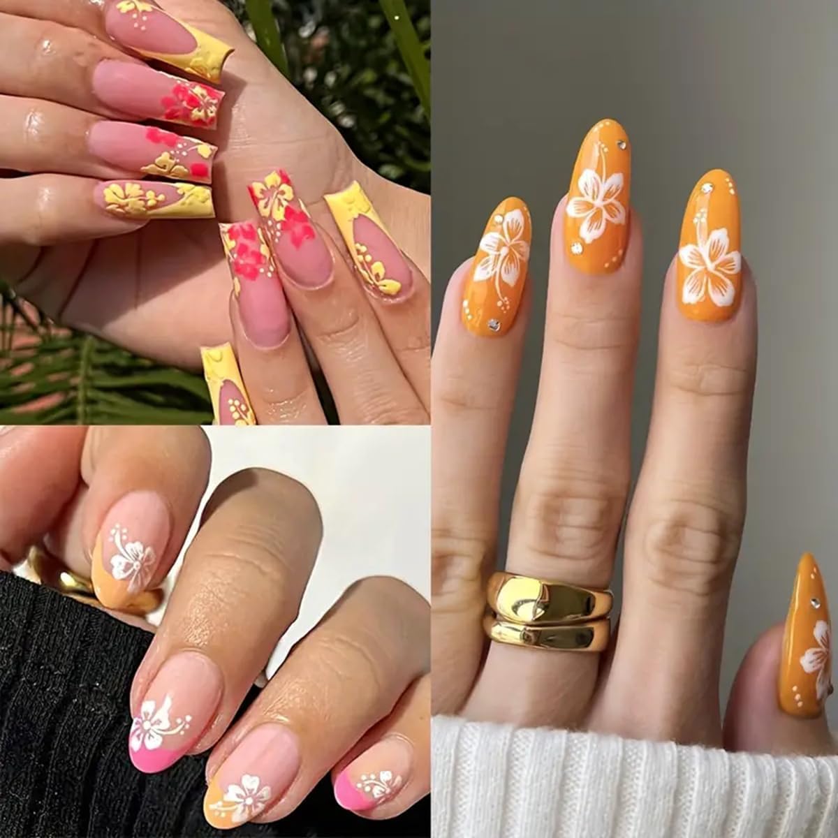 MAYCREATE Nail Stickers for Summer DIY Art featuring 6Pcs 3D Embossed Hibiscus Design | Women