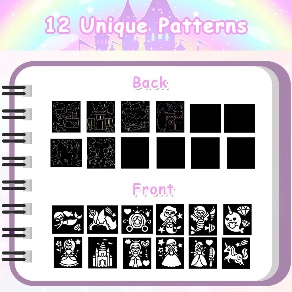 PATPAT DIY Foil and Scratch Kit for Kids with 12 Art Sheets and 80 Glitter Papers | 2 in 1 Creative Craft Set