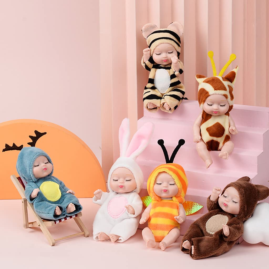 PATPAT Baby Dolls for Girls, Cute Sleep Baby Dolls Set of 6 Pajama Fairy Baby Dolls with Gift Box,Gift for Girls,Desk Cake Home Decor, Mini Doll Collection (6PCS 4.3*2in)