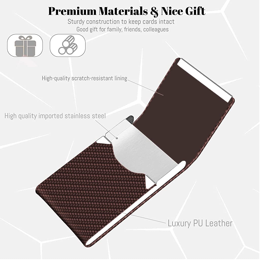 Zibuyu Business Card Holder for Pocket with Magnetic Clasp 6×9.5 cm PU Leather Brown