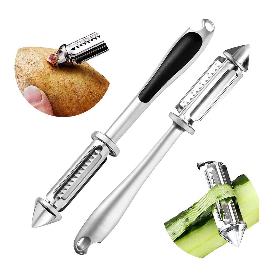 Supvox® 5 in 1 Multipurpose Kitchen Peeler with Core Remover, Grater, Julienne Peeler for Carrots, Potatoes, Cucumbers, Carbon Steel Peeler for Potato, Apple, Veggies, Carrot, Kiwi, Cucumber