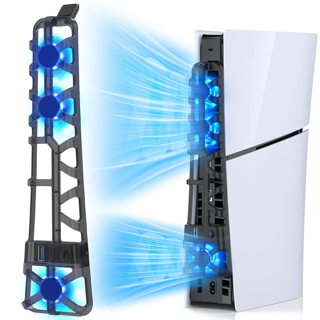 ZORBES LED Fan for PS5 Slim with 3 High-Speed Turbo Fans and USB 3.0 Port | Quiet Cooling Accessory