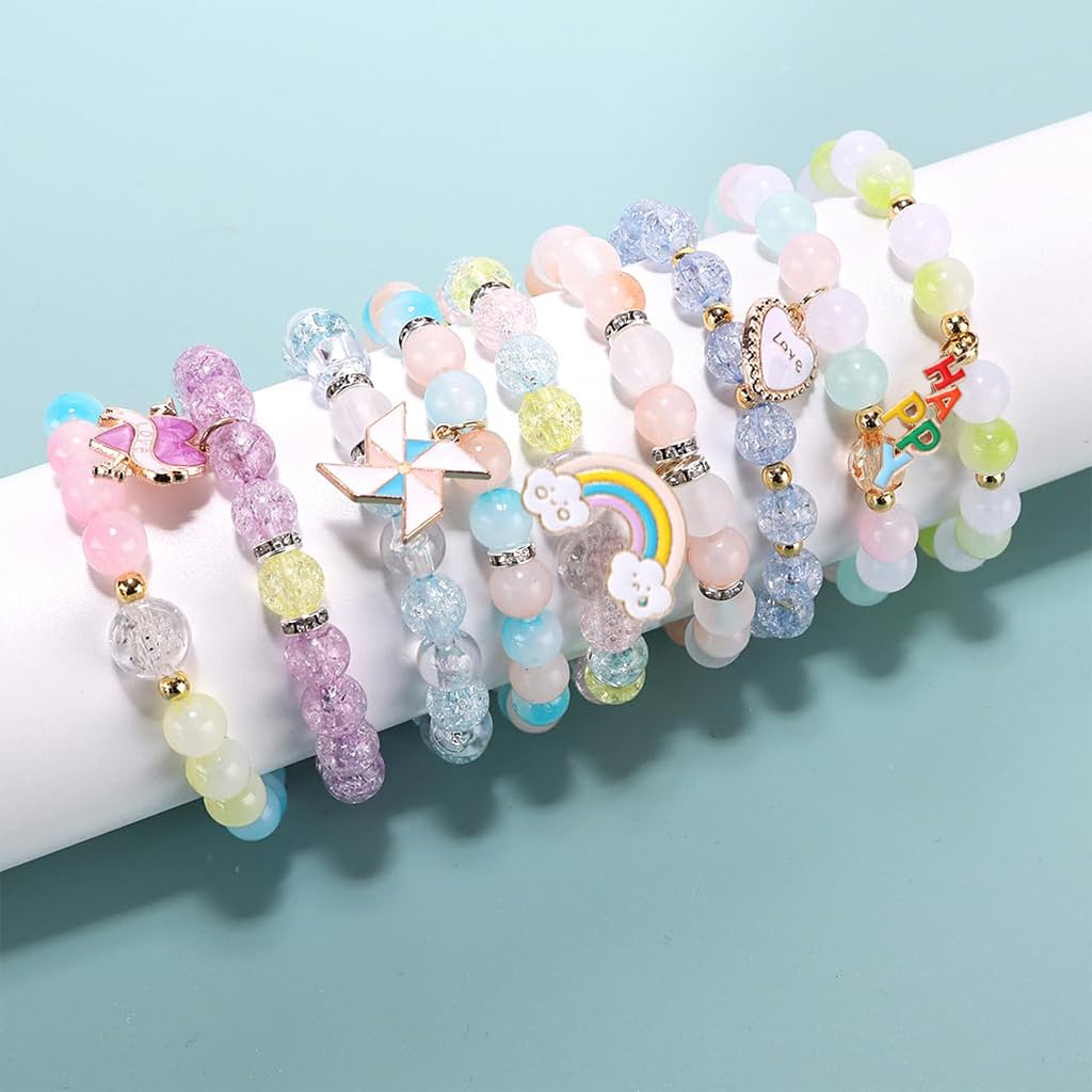 SANNIDHI Bracelet Beads for Making with 2010 pcs 8 mm Cracked Crystal Glass Kit | 24 Color DIY Set