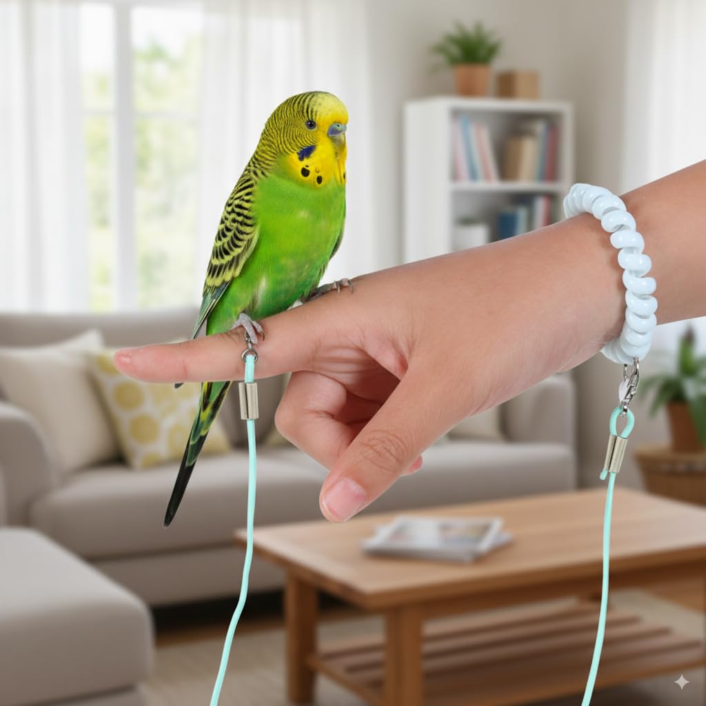 Qpets Parrot Leg Ring for Outdoor Exploration with 6.6ft Elastic Leash and Adjustable Wrist Buckle